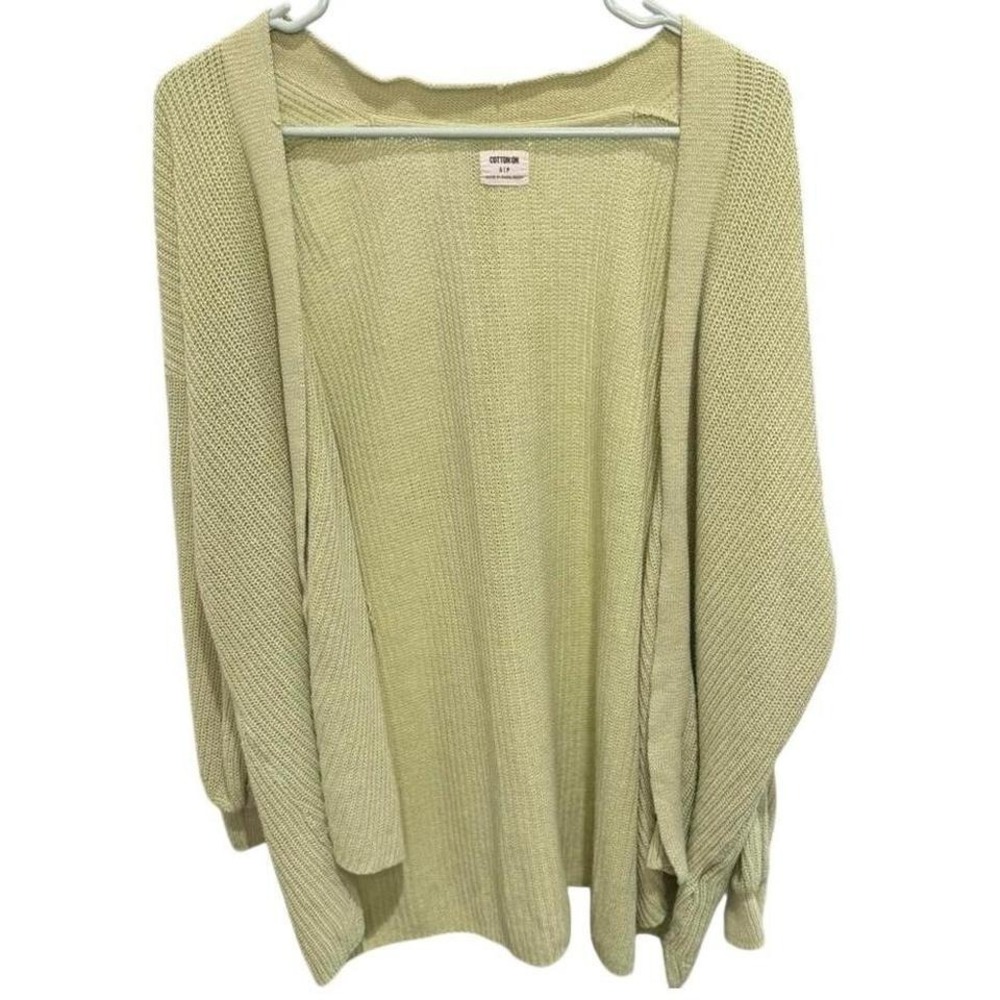 Cotton On Sage Green Chunky Knit Open Front Cardigan Balloon Sleeve Small